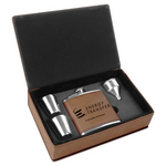 6 oz Stainless Steel Leatherette Flask Gift Set